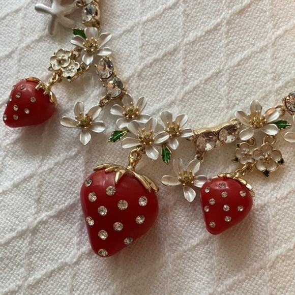 Betsy Johnson strawberry and flower statement necklace new!!! - Picture 4 of 7
